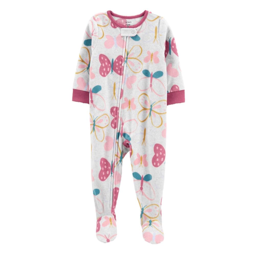 Carters Baby Girls Butterfly Fleece Footed Pajamas Sleeper Cream Pink Size 3M